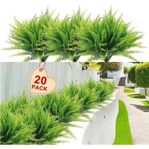 Artificial Boston Fern Plants Bushes 20Packs Faux Plants Shrubs Greenery UV - Picture 1 of 8